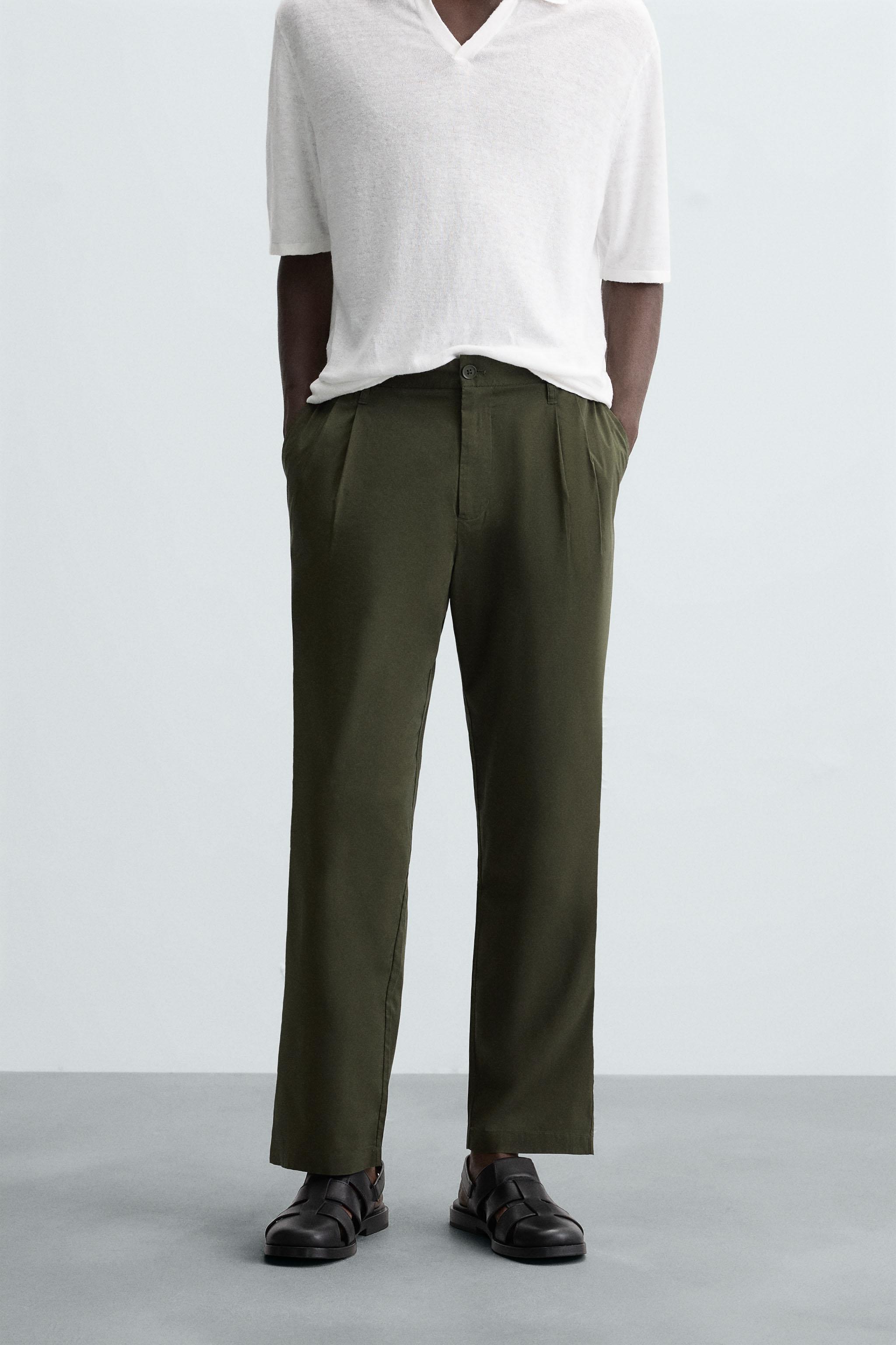 LIGHTWEIGHT RELAXED FIT PANTS - Green | ZARA United States