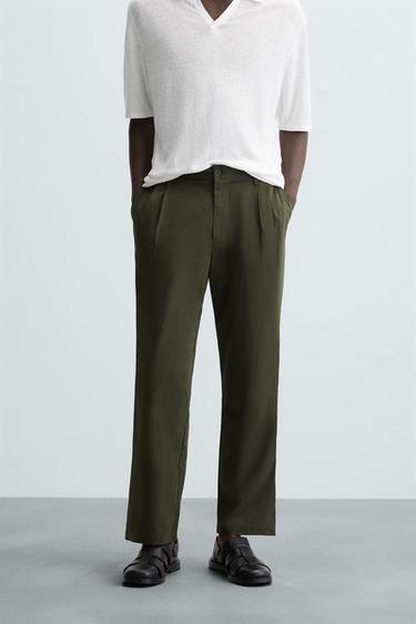 LIGHTWEIGHT RELAXED FIT TROUSERS - Green by Zara
