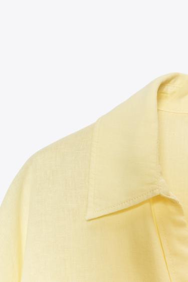 CHEMISE COURTE EN LIN - Jaune de Zara - Image 6