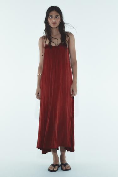 SATIN CAMISOLE DRESS - Dark red by Zara - Image 0
