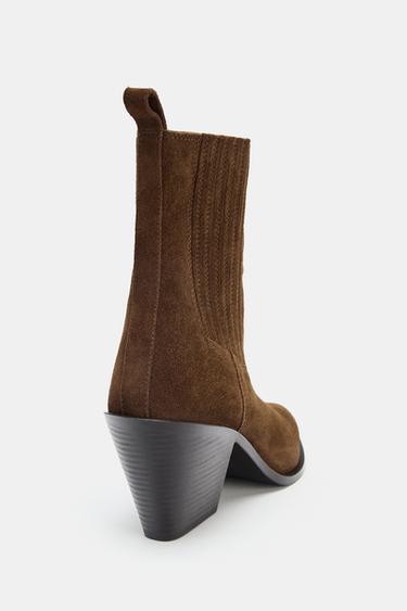 SPLIT SUEDE COWBOY ANKLE BOOTS - Brown by Zara - Image 4