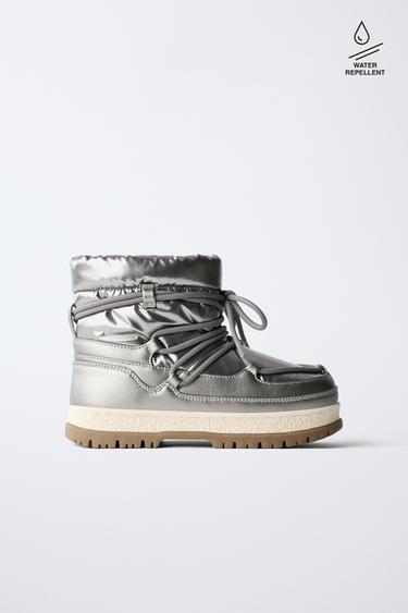 METALLIC WATER-REPELLENT ANKLE BOOTS - Silver by Zara - Image 0