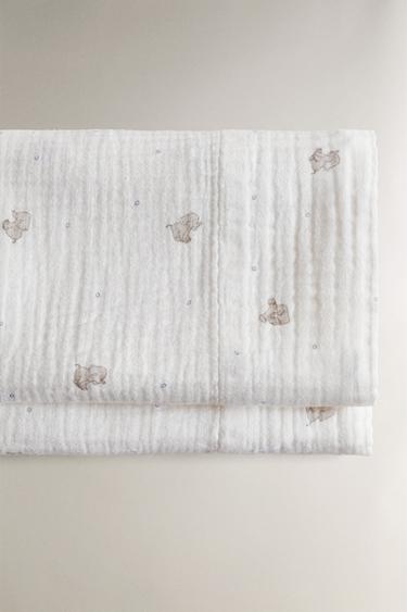 MUSLIN ELEPHANT MINI COT SHEET SET - Grey by Zara - Image 1