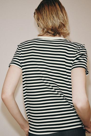 T-SHIRT INTERLOCK MANCHES COURTES - rayures de Zara - Image 2
