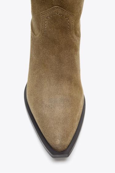 Zara SPLIT LEATHER HIGH-HEELED BOOTS - Sandy Brown