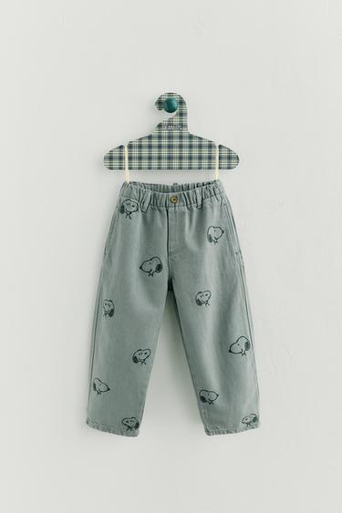 Zara SNOOPY PEANUTS™ TWILL BAGGY PANTS - Blue
