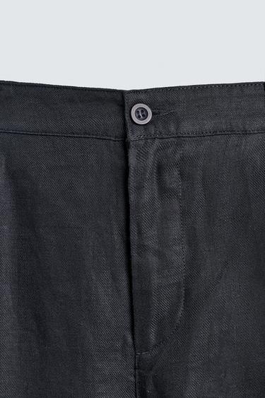 PANTALON À PLIS 100% LIN - Bleu marine de Zara - Image 8