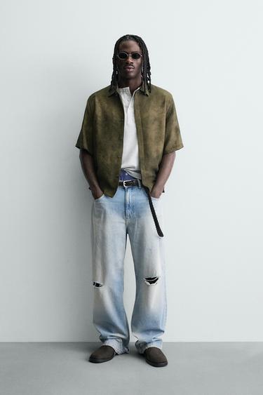 Zara ABSTRACT PRINT RELAXED FIT SHIRT - Khaki - Image 0