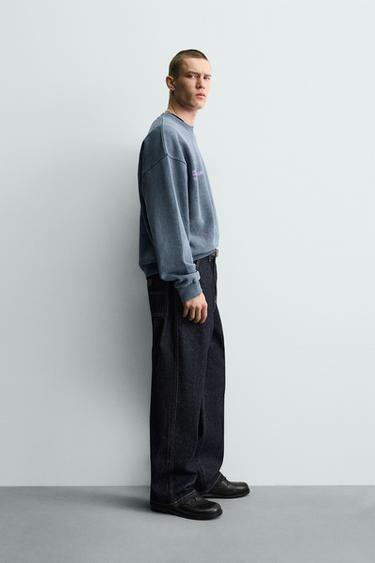 SWEAT DÉLAVÉ À INSCRIPTIONS IMPRIMÉES - Bleu délavé de Zara - Image 3