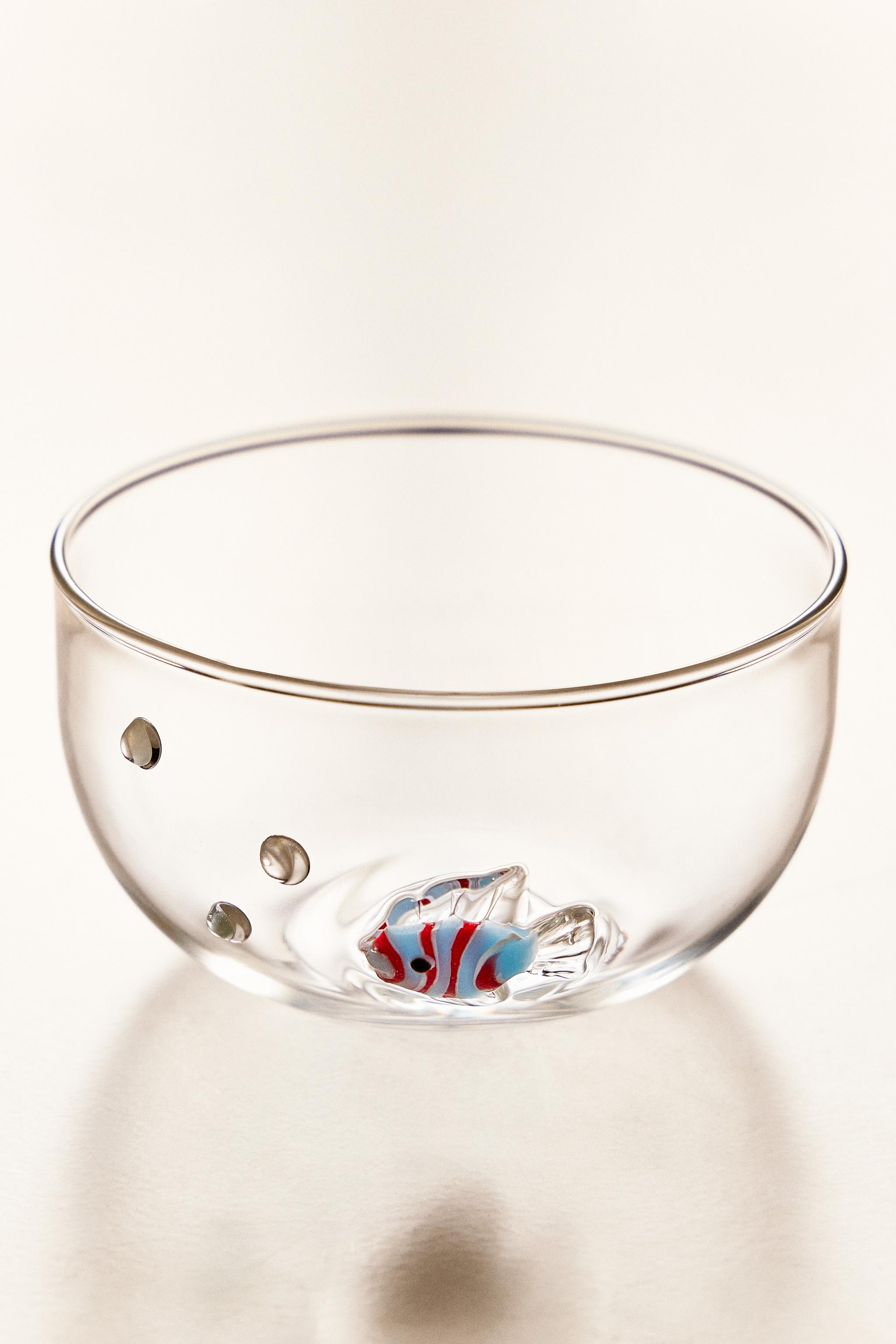 FISH AND BUBBLE BOROSILICATE GLASS BOWL — Blue