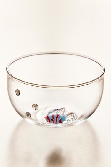 BOROSILICATE BOWL WITH BUBBLES AND FISH - Blue by Zara