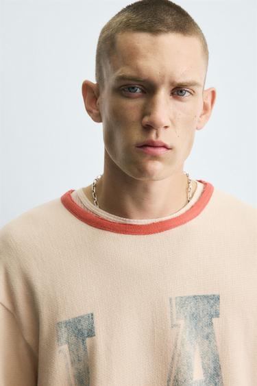 WASHED PRINT KNIT T-SHIRT - Dark beige by Zara - Image 5