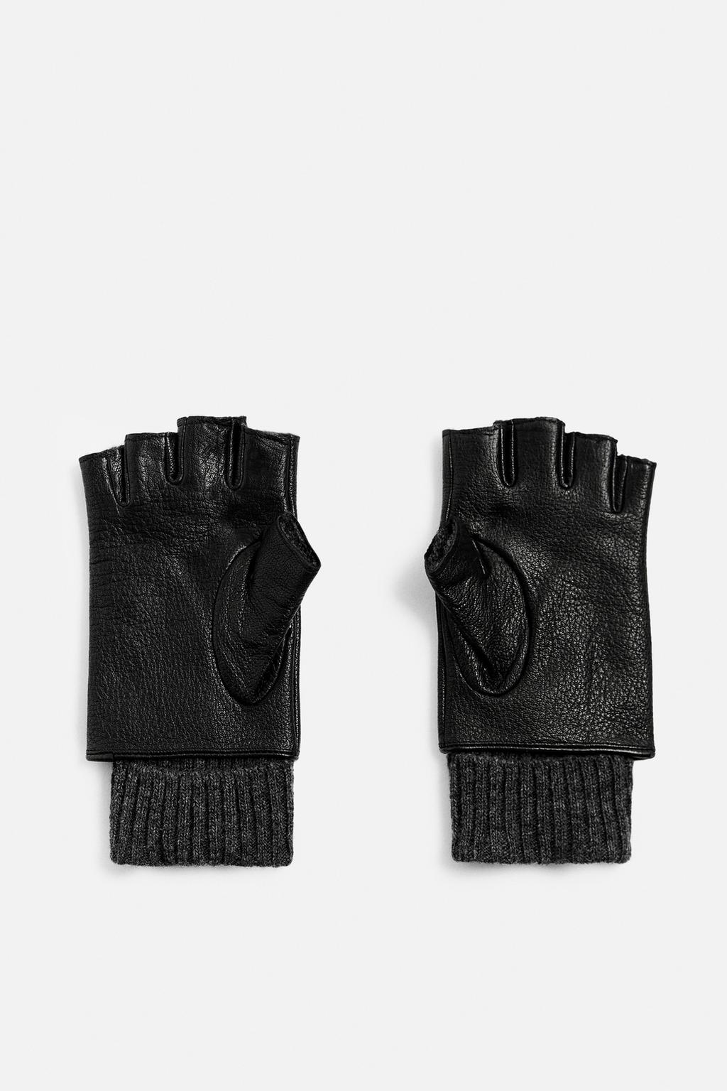 CONTRAST LEATHER MITTENS