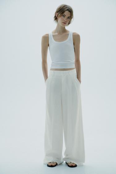 PANTALONI CON PIEGHE - Écru di Zara