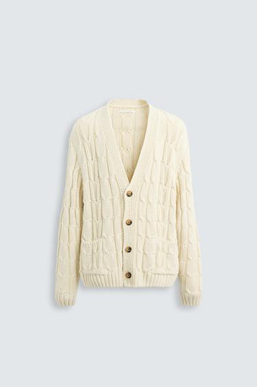 TEXTURED CABLE-KNIT CARDIGAN - Ecru by Zara