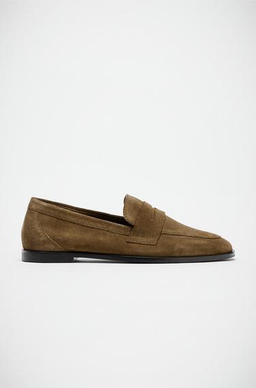 MOCASÍN PLANO SERRAJE - Verde Caqui de Zara