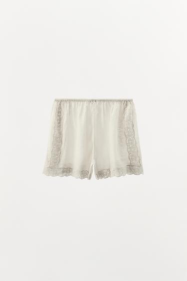 EMBROIDERED BEADED SHORTS - Oyster-white by Zara - Image 4