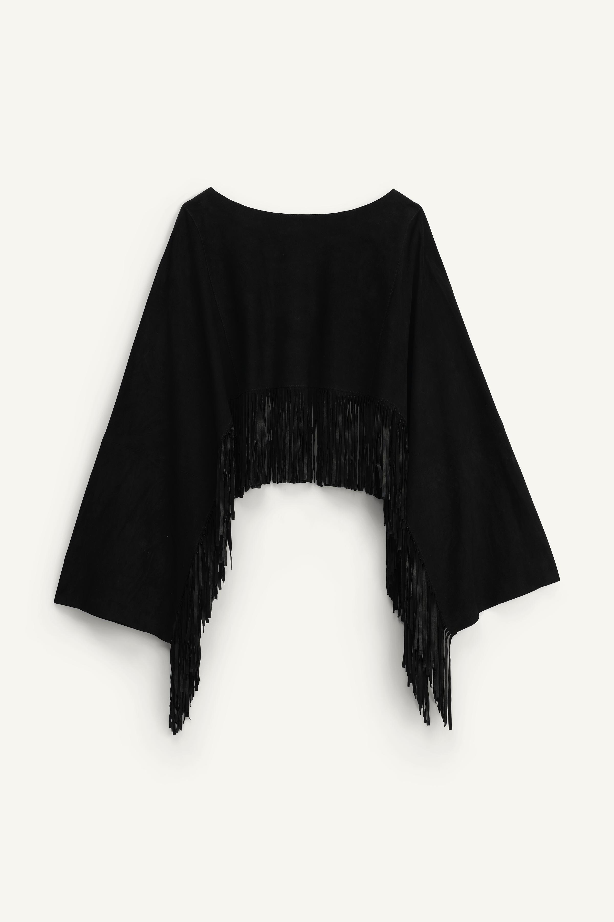 【ZARA】LIMITED EDITION スエードフリンジケープ 6098/907/800 LIMITED EDITION スエードフリンジケープ - ブラック | ZARA