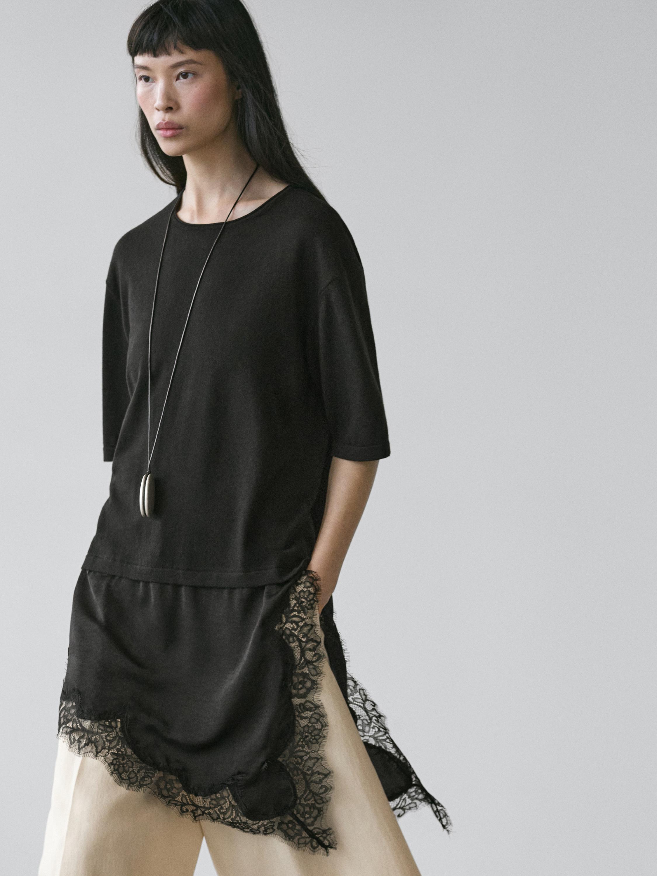 Sweater with contrast lace detail
