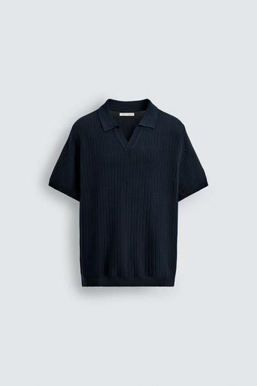 პოლო მაისური ფაქტურული ნაქსოვი - Zara-ს Navy blue