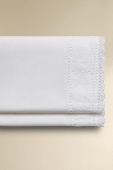 Zara EMBROIDERED FLAT SHEET - White - Image 0