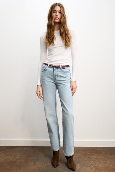 JEANS Z1975 REGULAR FIT TIRO ALTO CINTURÓN - Azul claro de Zara