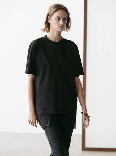 Zara Short sleeve T-shirt with lace detail - Black