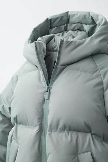 MANTEAU MATELASSÉ À CAPUCHE DÉPERLANT - Vert clair de Zara