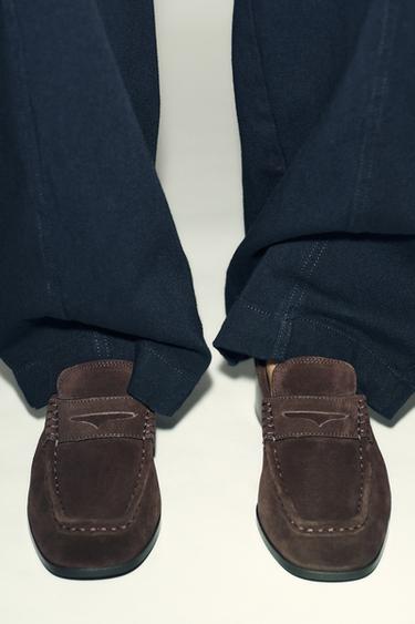SPLIT SUEDE HEELED LOAFERS - Brown by Zara - Image 1