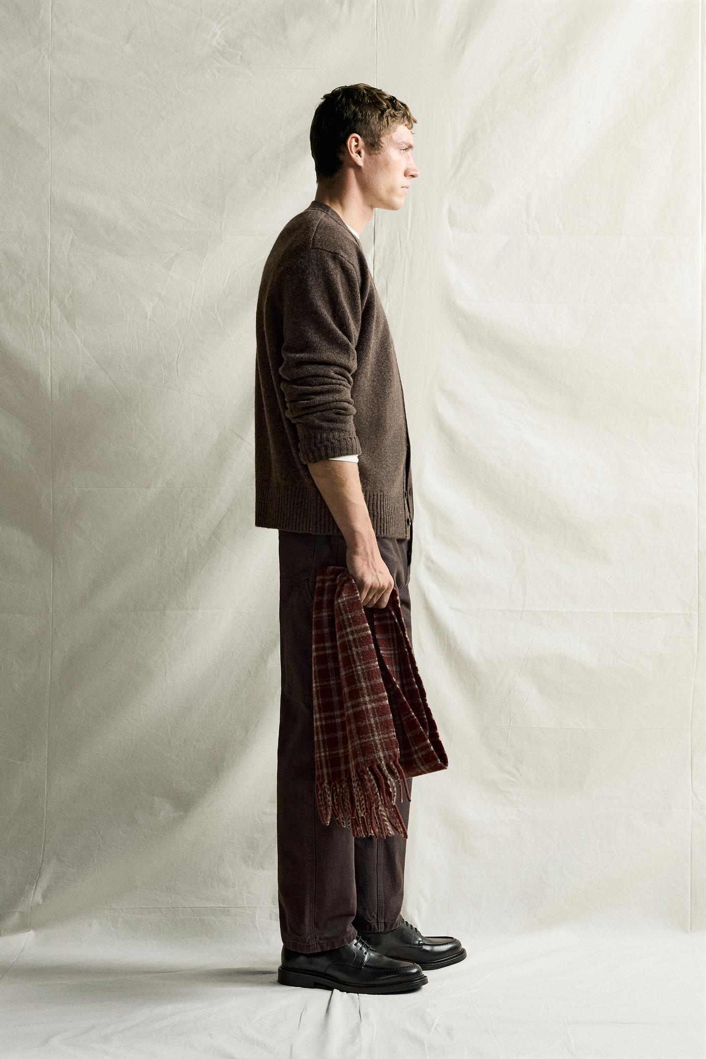 Мужской кардиган Zara 100% Cashmere Regular Fit, цвет: Коричневый меланжевый — фото 4