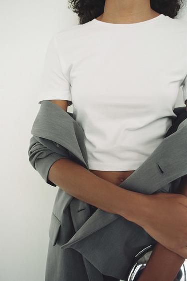 CROPPED STRETCH T-SHIRT - White by Zara - Image 0