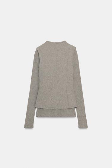 DOUBLE LONG SLEEVE TOP - camel by Zara - Image 5