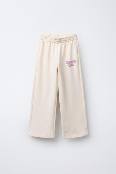 PANTALÓN FELPA WIDE LEG TEXTO - Blanco roto de Zara - Imagen 0