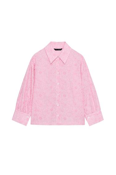 Zara FLORAL STRIPED SHIRT - Pink / White