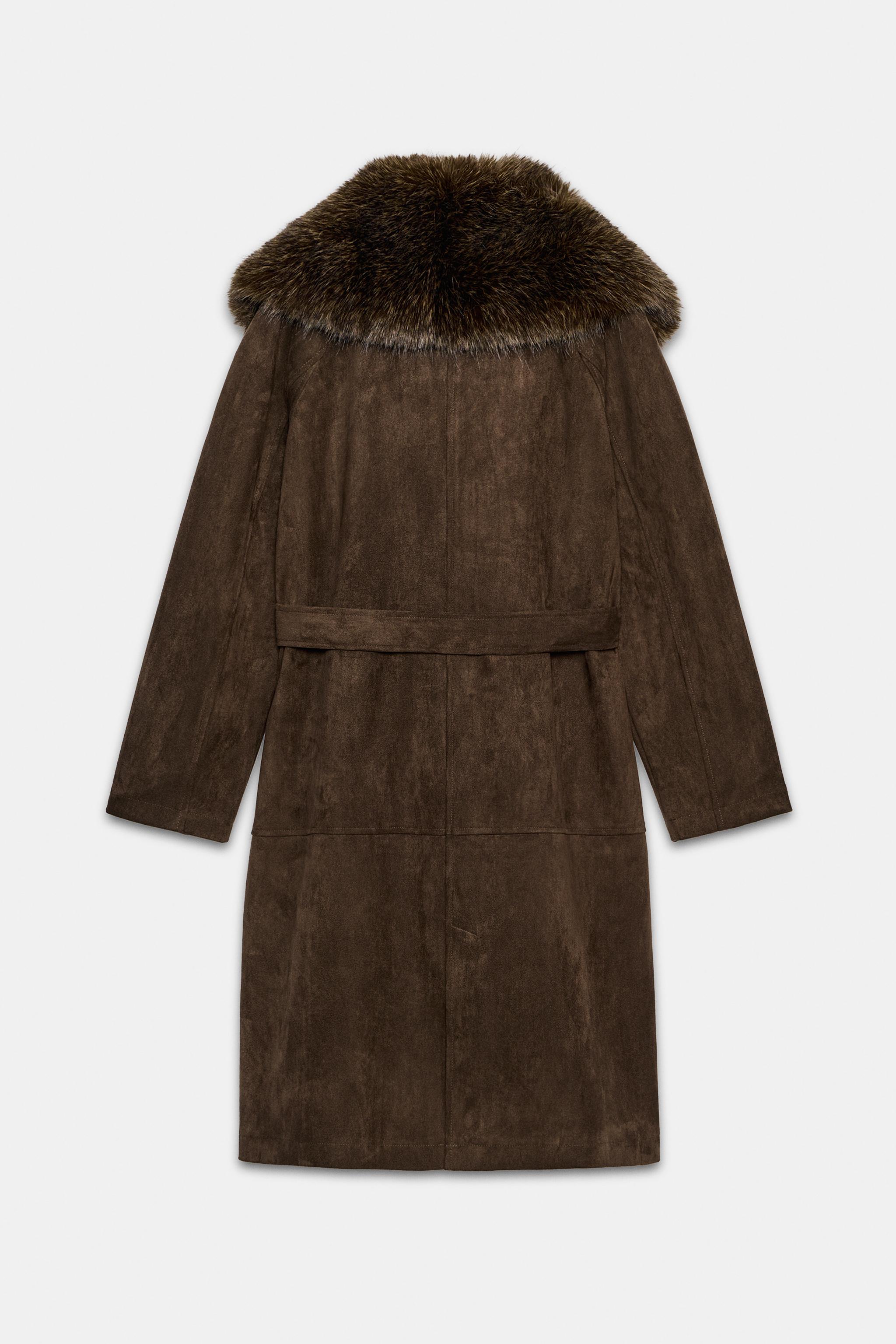 FAUX FUR COLLAR BELTED COAT