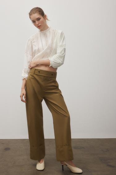 ZW COLLECTION BELTED TWILL TROUSERS - Olive green by Zara