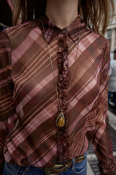 BLOUSE SEMI-TRANSPARENTE À CARREAUX - Multicolore de Zara - Image 3