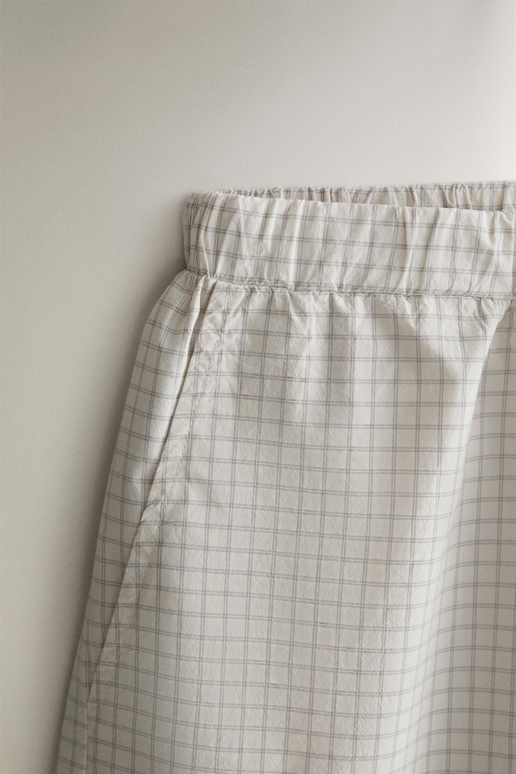 CHECKED COTTON SHORTS — Ecru