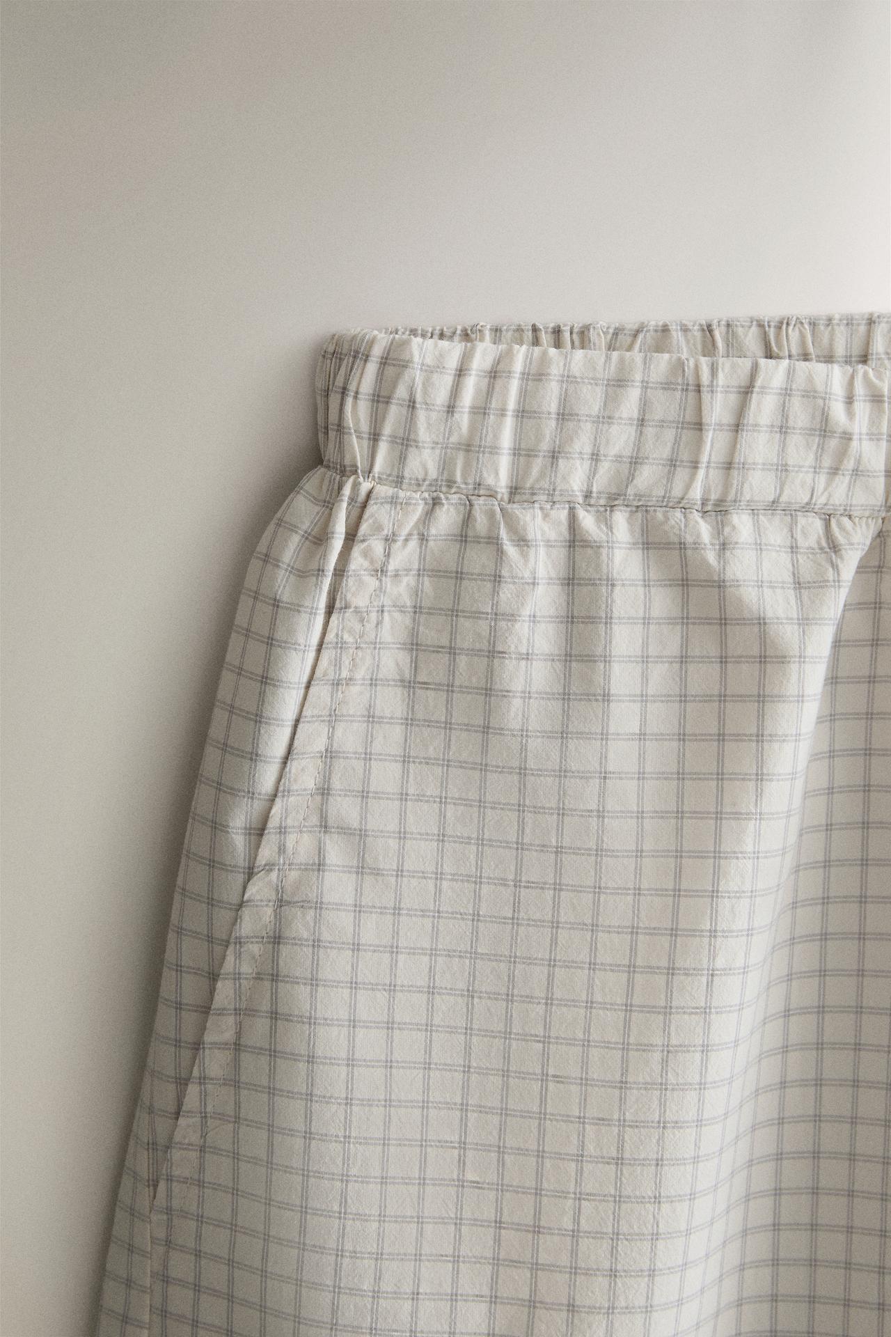 CHECKED COTTON SHORTS — Ecru