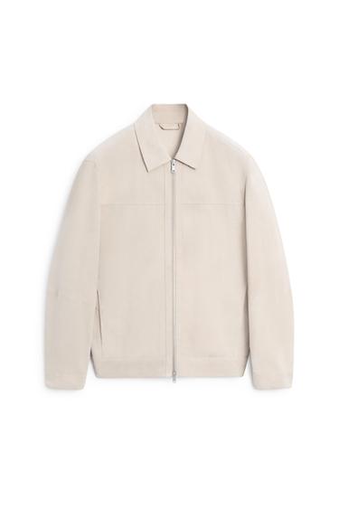 Zara Suede leather collar jacket - Light beige