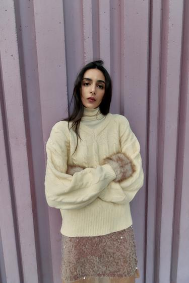BLØD KABELSTRIK SWEATER - lys gul fra Zara