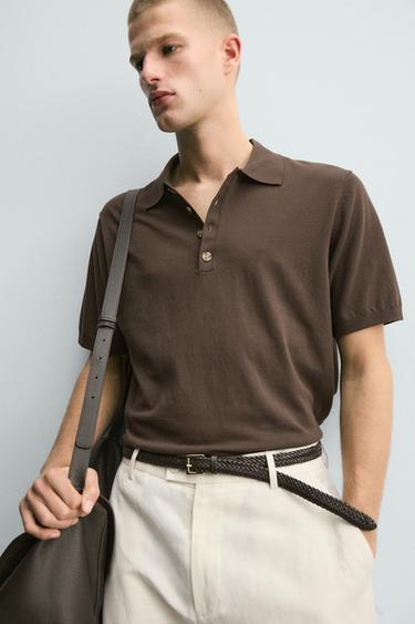 RELAXED FIT KNIT POLO SHIRT - Brown by Zara - Image 5