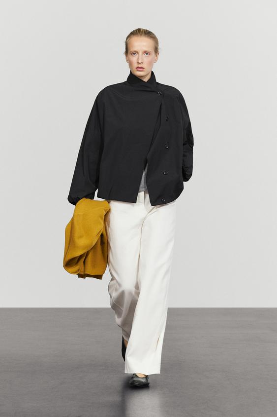 Zara Technical bomber jacket with side button - Black - Image 0