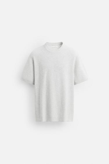 Zara PURL KNIT T-SHIRT - Gray marl