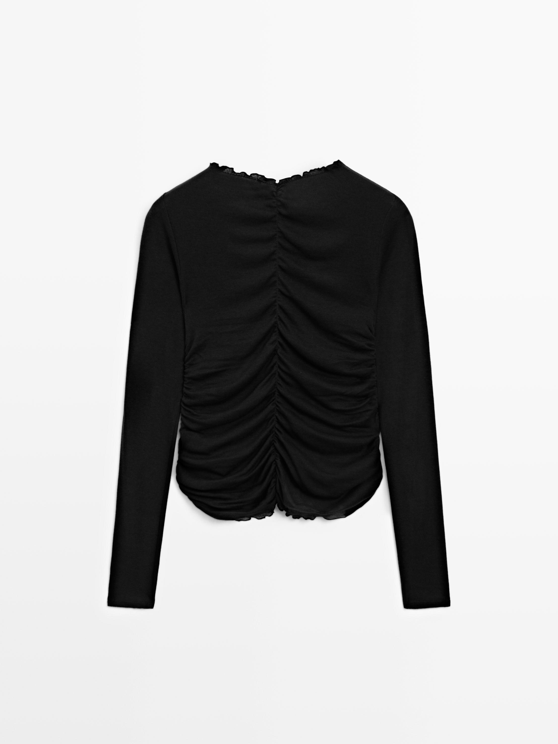 Gathered long sleeve T-shirt