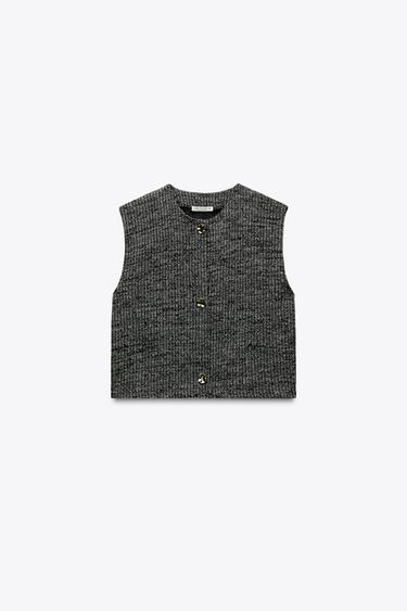 TEXTURED BUTTON WAISTCOAT TOP - Black / Ecru by Zara