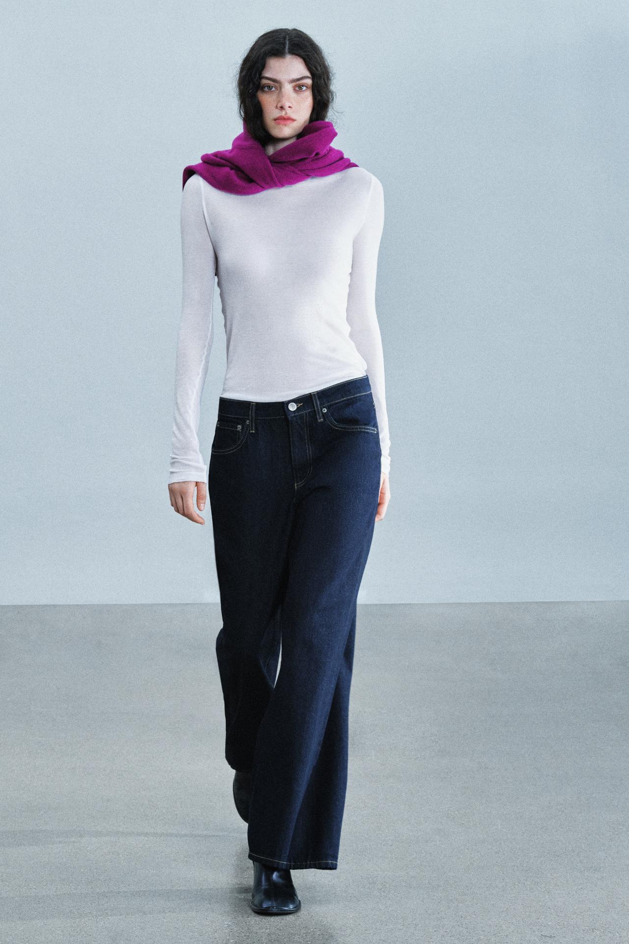 ZW COLLECTION LOW-RISE WIDE-LEG JEANS — Blue