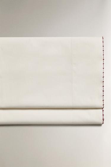 EMBROIDERED TRIM FLAT SHEET - White / Maroon by Zara