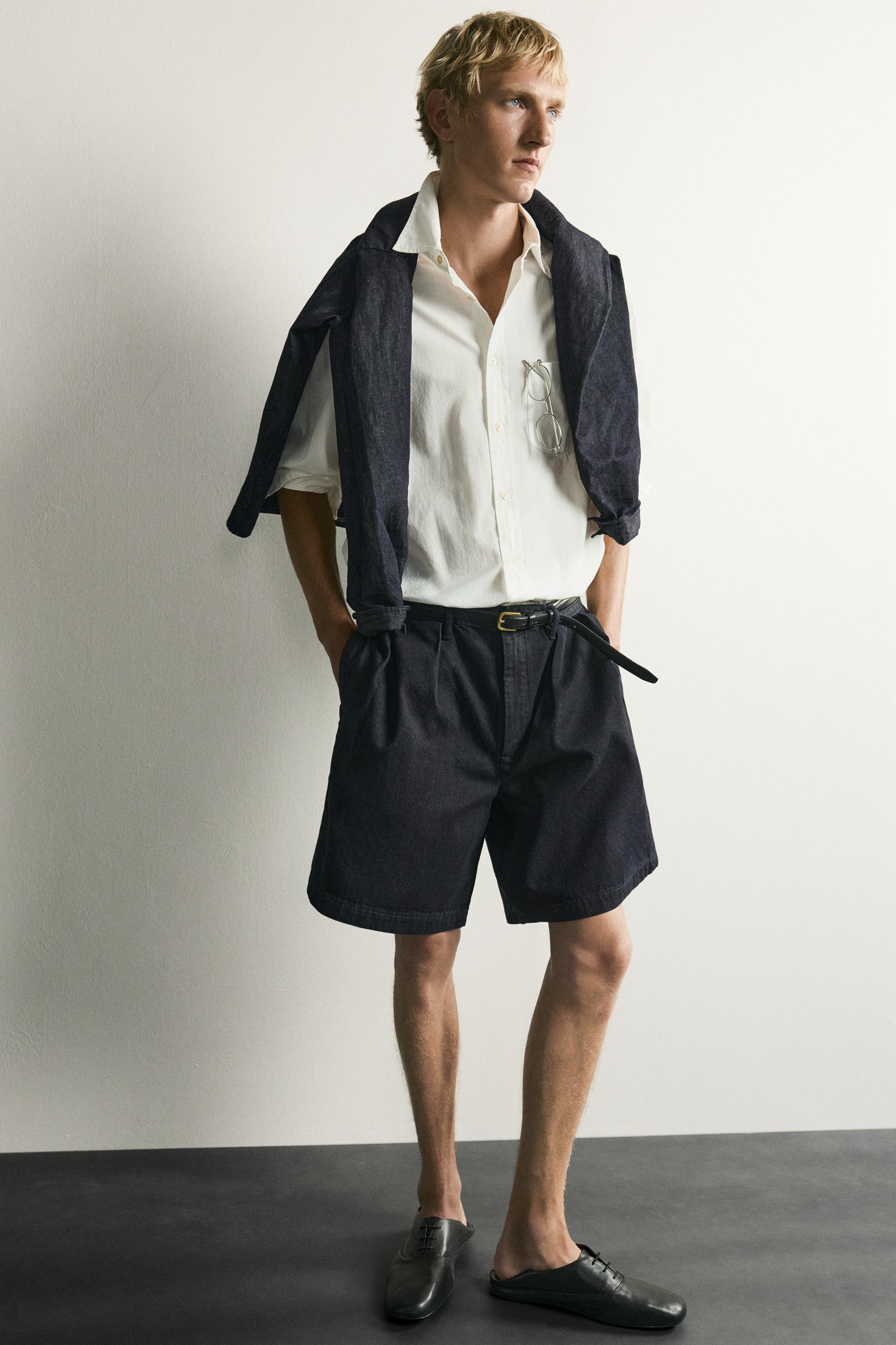 Мужские шорты Zara RELAXED FIT PLEATED CHINO DENIM SHORTS — фото 5