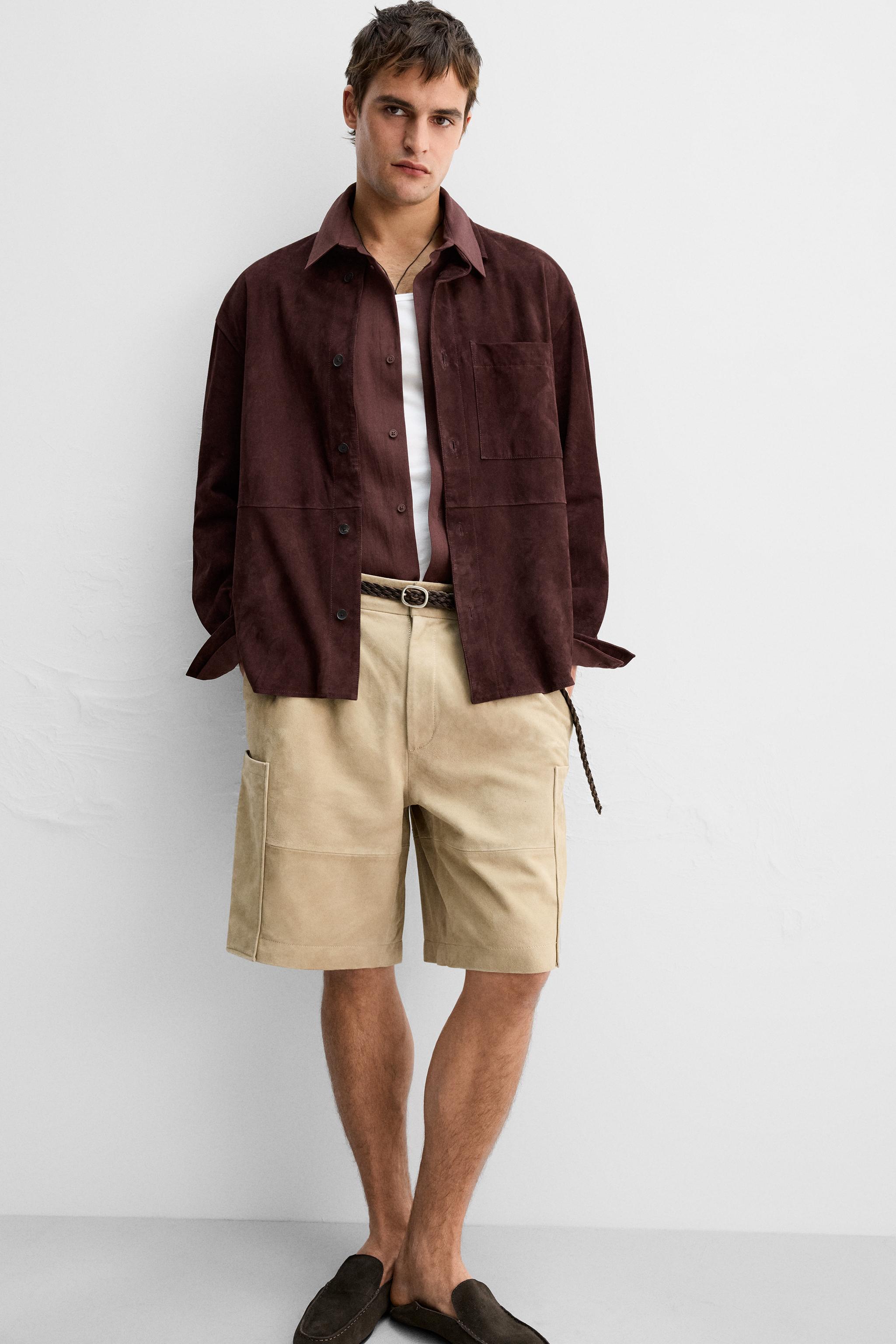 限定版スエードレザーシャツジャケット - ブラウン | ZARA Japan